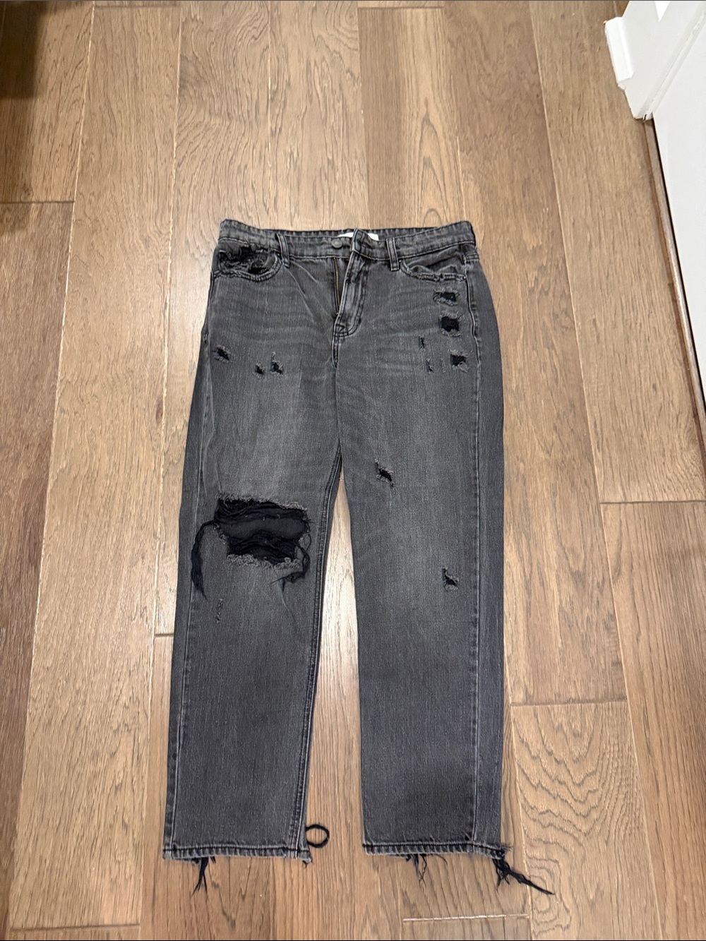 Women's Straight Black Distressed Jeans